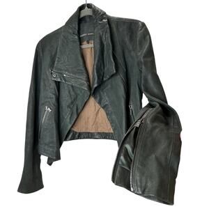 Andrew Marc Olive Green Diagonal Front Zip Leather Moto Jacket XS